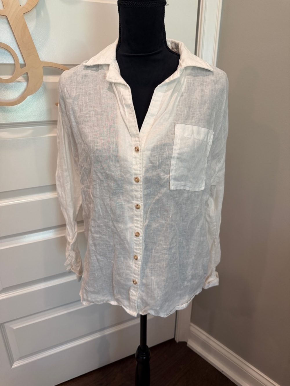 Lightweight White Button-Front Linen Shirt